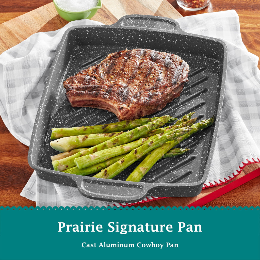 Prairie Signature 10x12 inch Cast Aluminum Nonstick Cowboy Steak Pan with Speckled Design