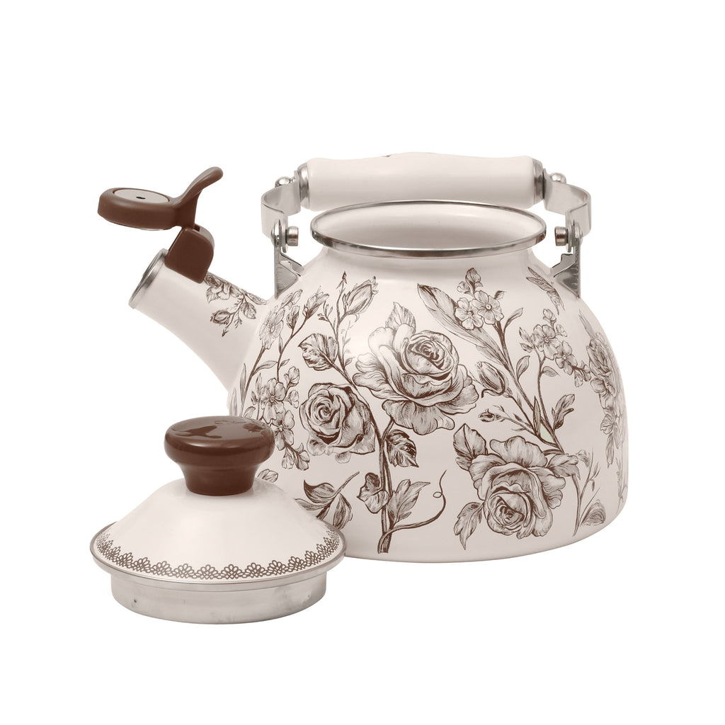 2.0-Quart Enamel on Steel Agatha Tea Kettle, Brown