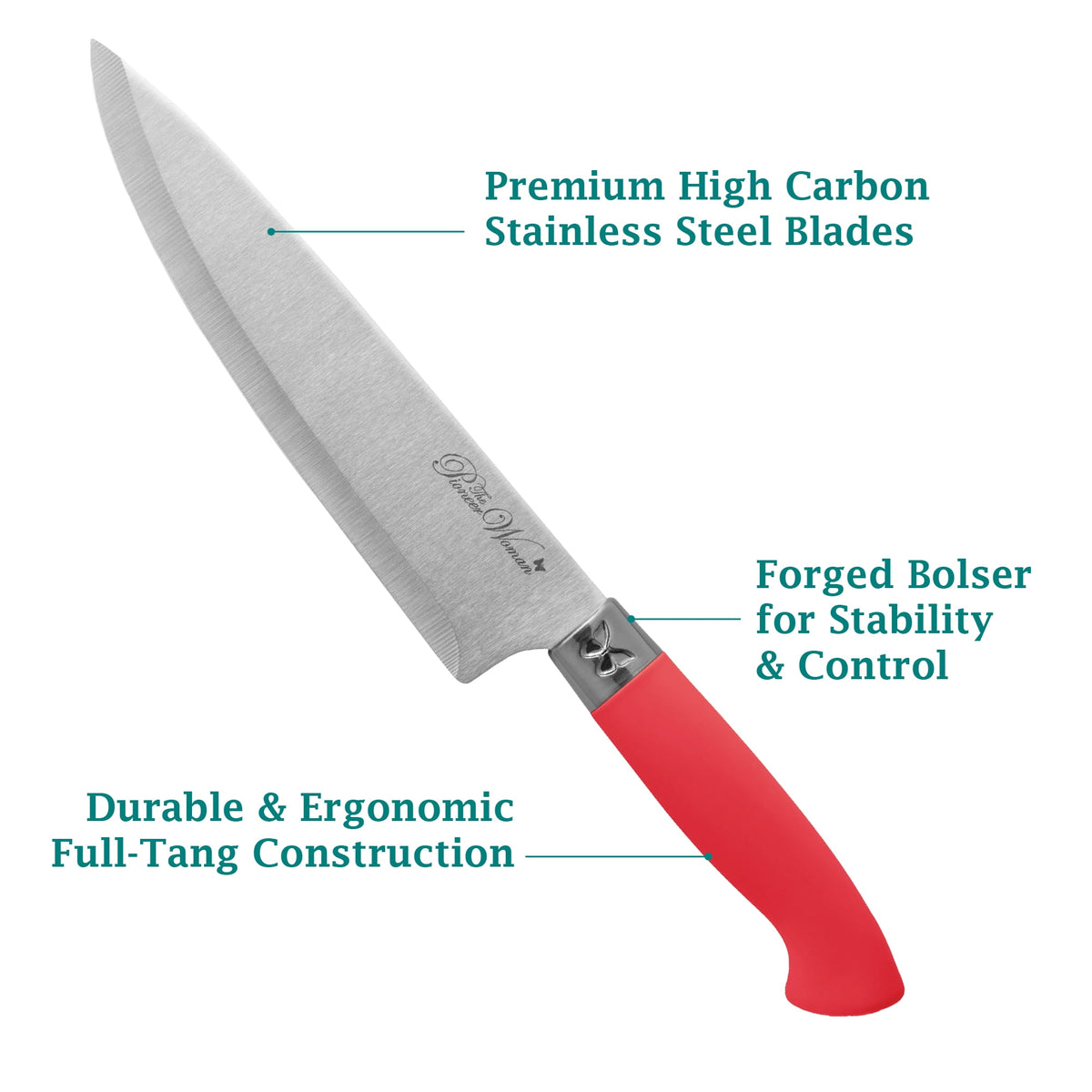 Sweet Rose 11-Piece Stainless Steel Knife Block Set, Red