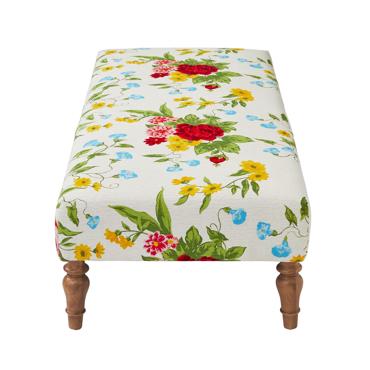 Vintage Floral Fabric Rectangular Ottoman, White