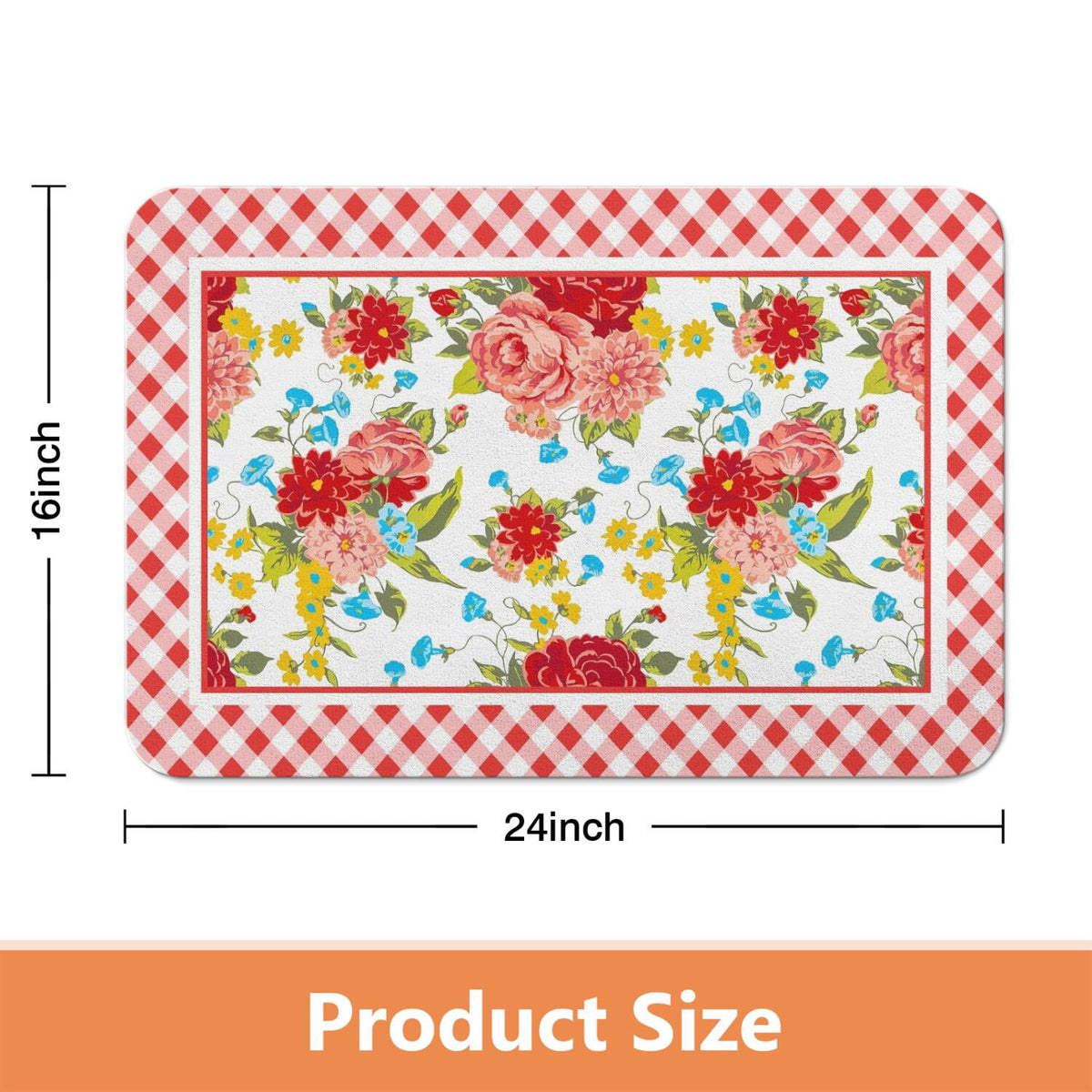 Flower Kitchen Mat 2-Piece Set Farmhouse Anti-Fatigue Water-Resistant Stain-Resistant Non-Slip Floor Mat
