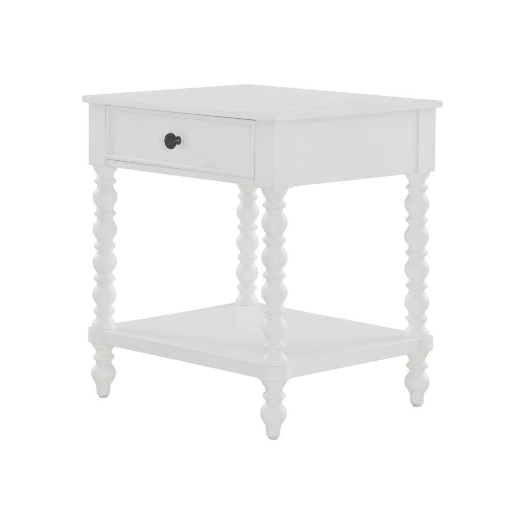 Harper Spindle Nightstand with USB Charging Ports, Adults and Teens, White Finish