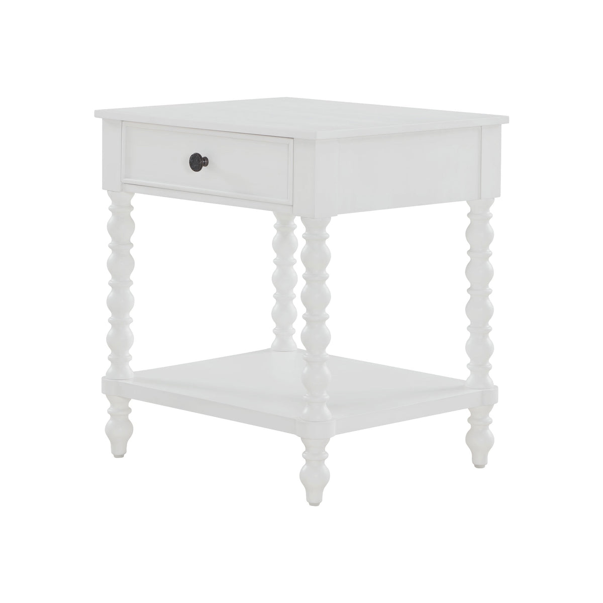 Harper Spindle Nightstand with USB Charging Ports, Adults and Teens, White Finish