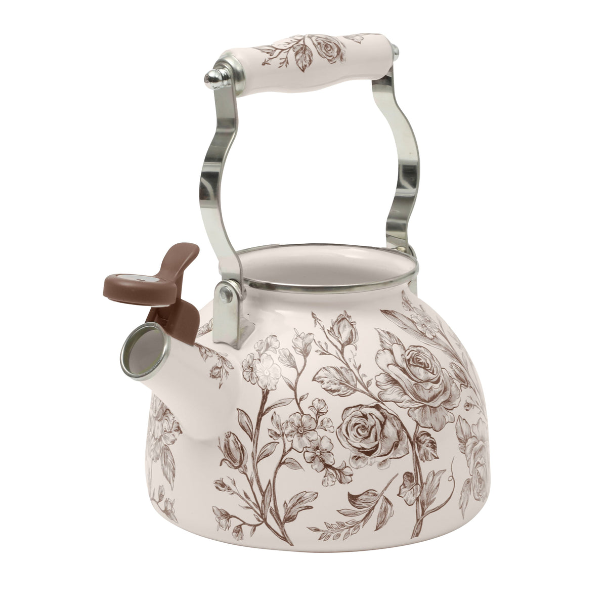 2.0-Quart Enamel on Steel Agatha Tea Kettle, Brown