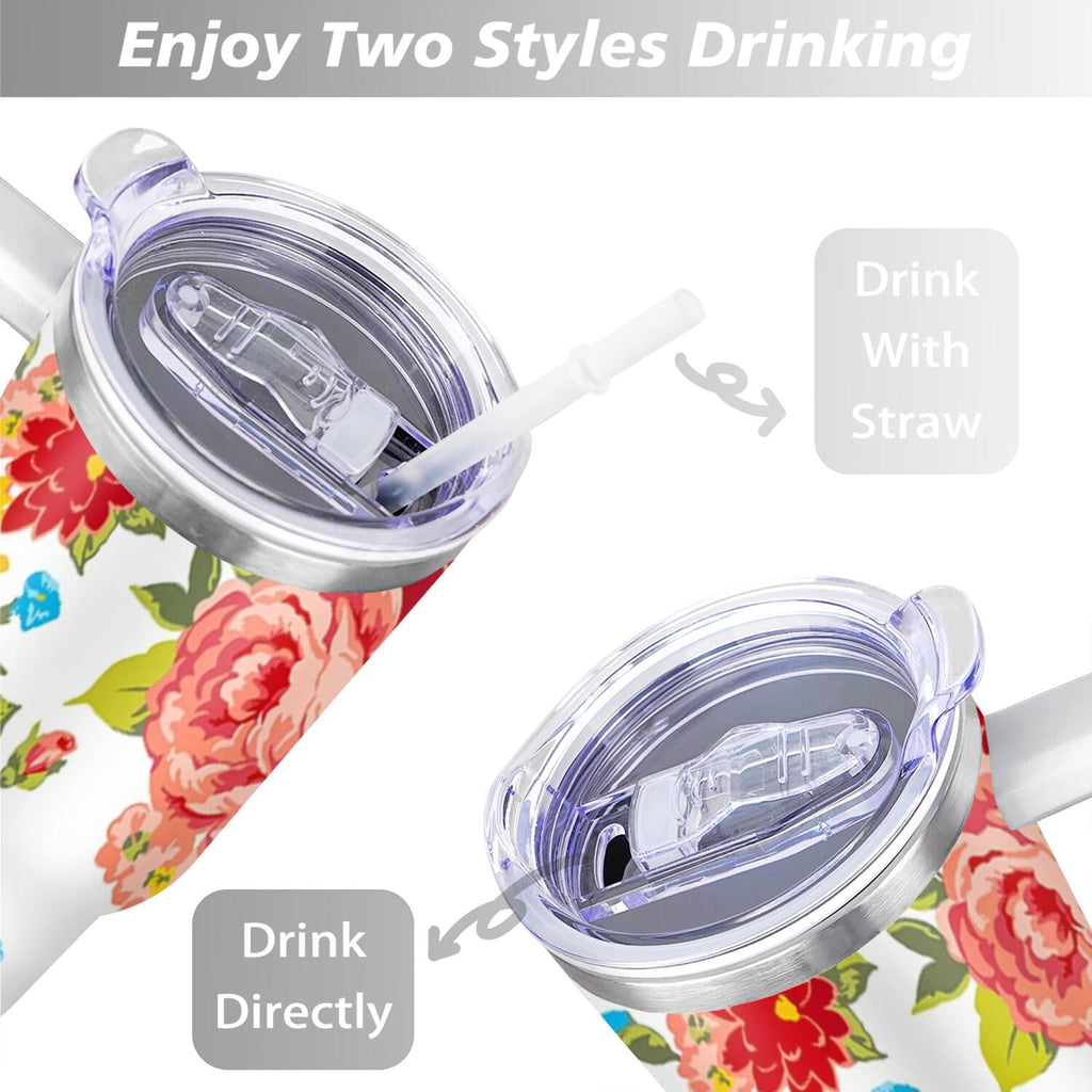 40 Oz Tumbler with Handle Lid and Straw Wildflower Stainless Steel Travel Mug Double