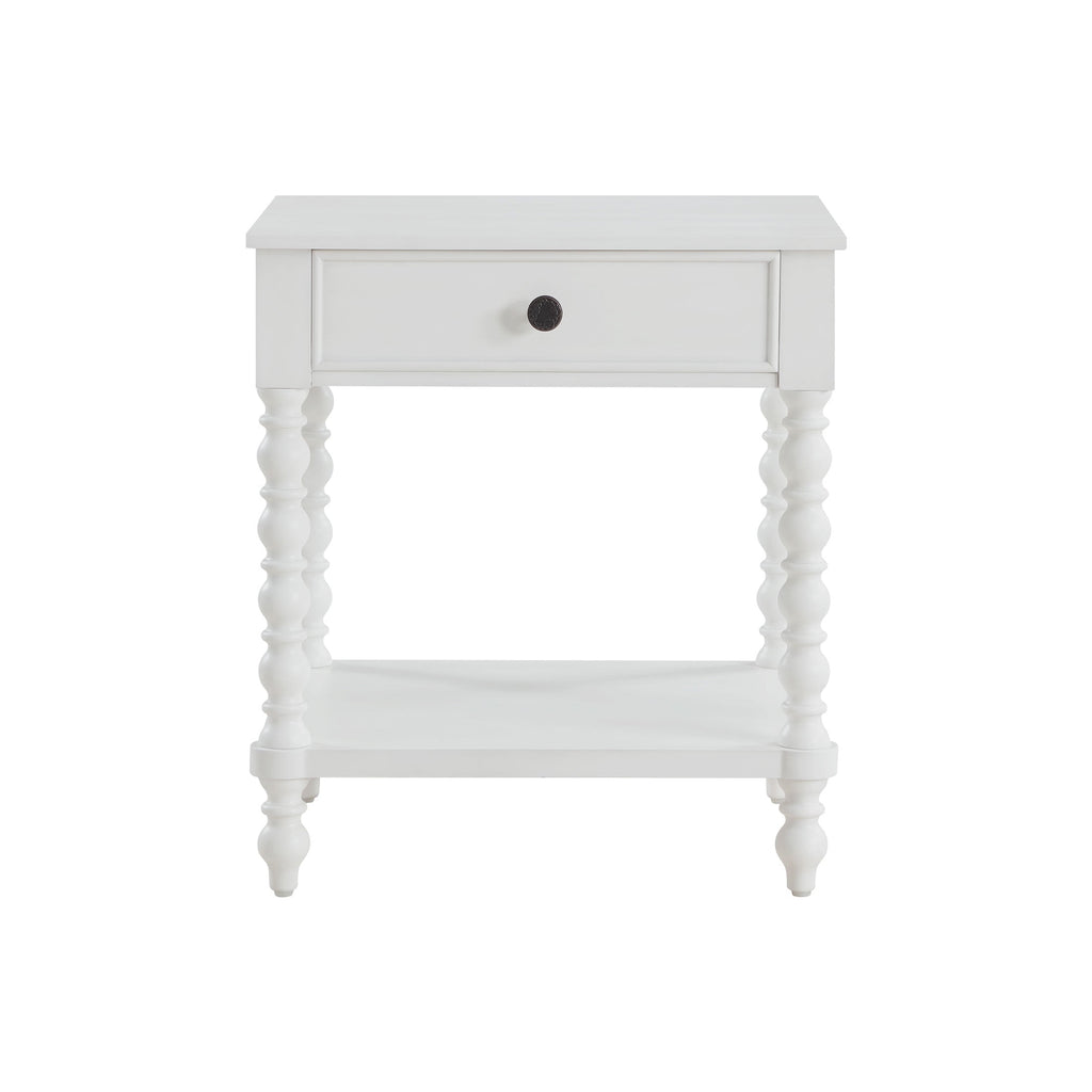Harper Spindle Nightstand with USB Charging Ports, Adults and Teens, White Finish