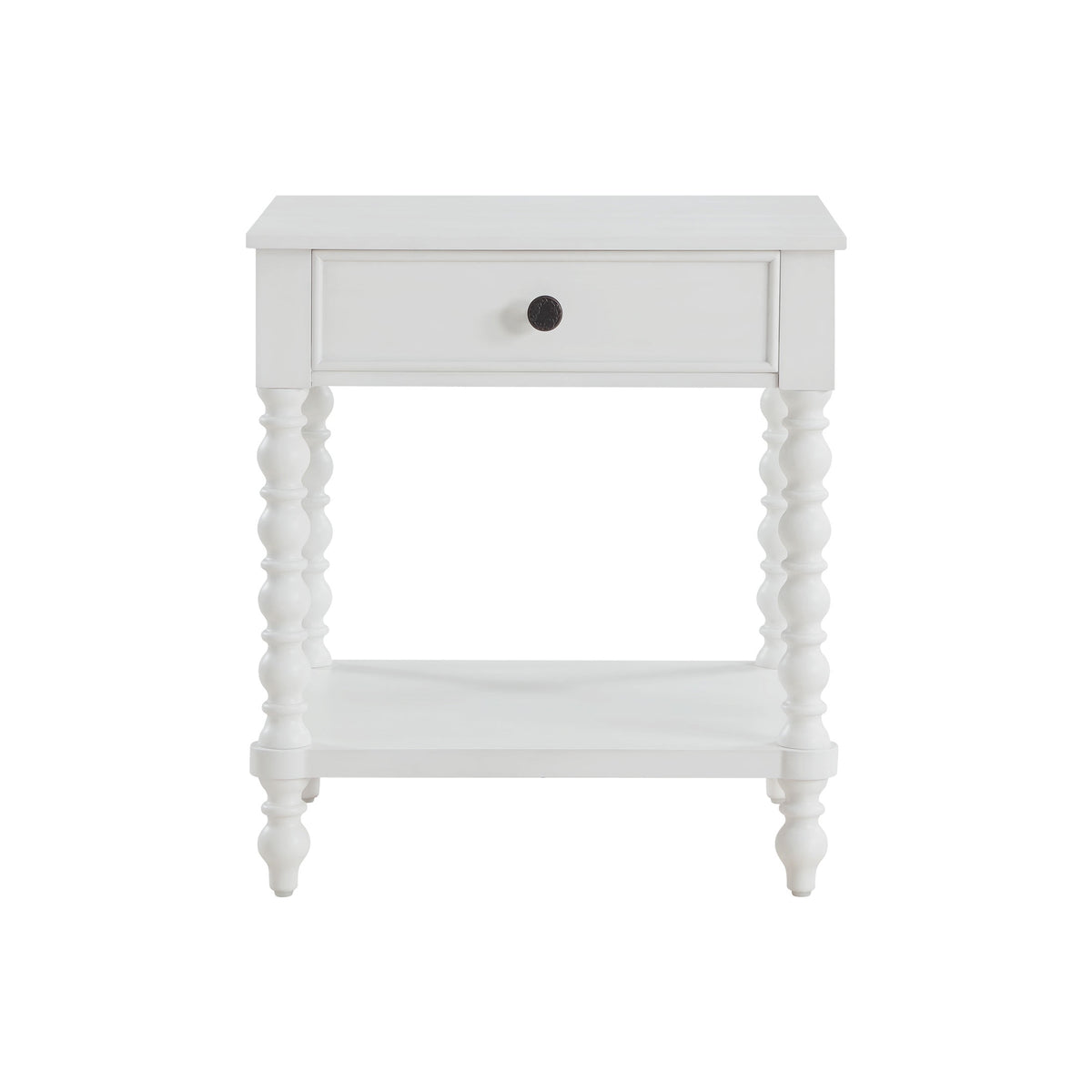 Harper Spindle Nightstand with USB Charging Ports, Adults and Teens, White Finish