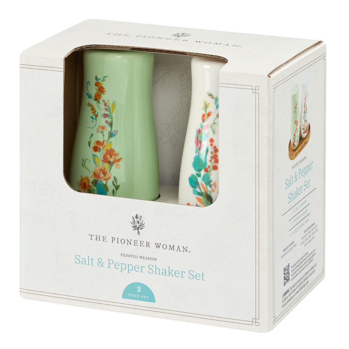 8-Pack The Pioneer Woman Ceramic Painted Meadow 3 Pieces Salt Pepper Shakers With Acacia Wood