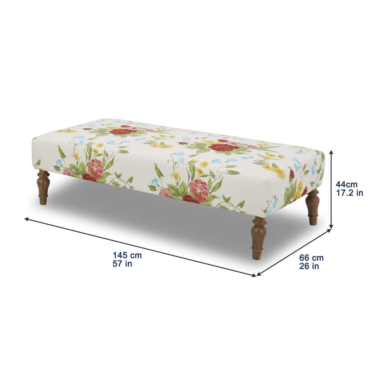 Vintage Floral Fabric Rectangular Ottoman, White