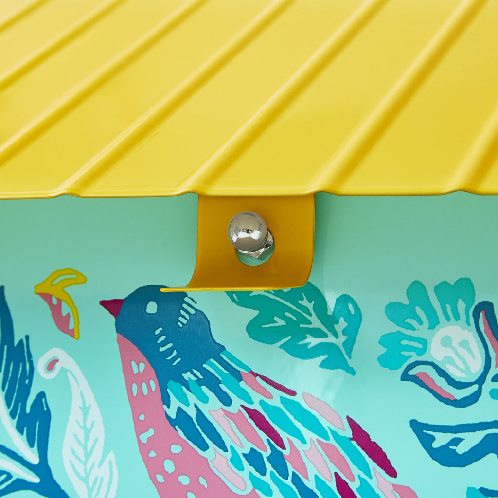 Bird Ogee Metal Squirrel Proof Hopper Bird Feeder 5.5QT, Teal Yellow