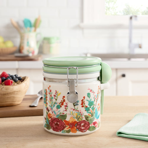 2-Pack The Pioneer Woman Painted Meadow Large Canister With Ceramic Spoon Best Used For Pantry