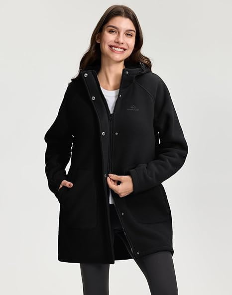 Women's Long Fleece Jacket Thermal Sherpa Lined Full-Zip Hoodies with Pockets Casual