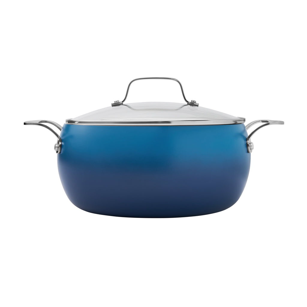 Harlow 7.5 Qt Ceramic Nonstick Stock Pot with Lid, Denim Blue - Farmhouse