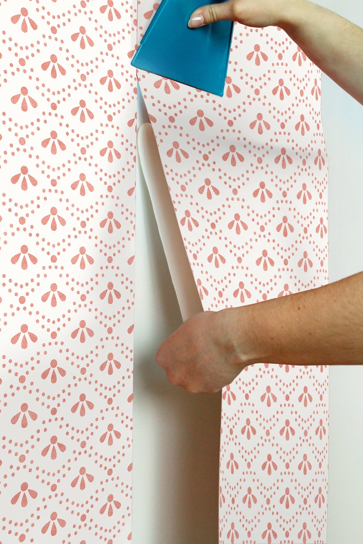 Coral Tonal Scallop Peel & Stick Vinyl Wallpaper, 215-in by 20.5-in, 30.75 sq.
