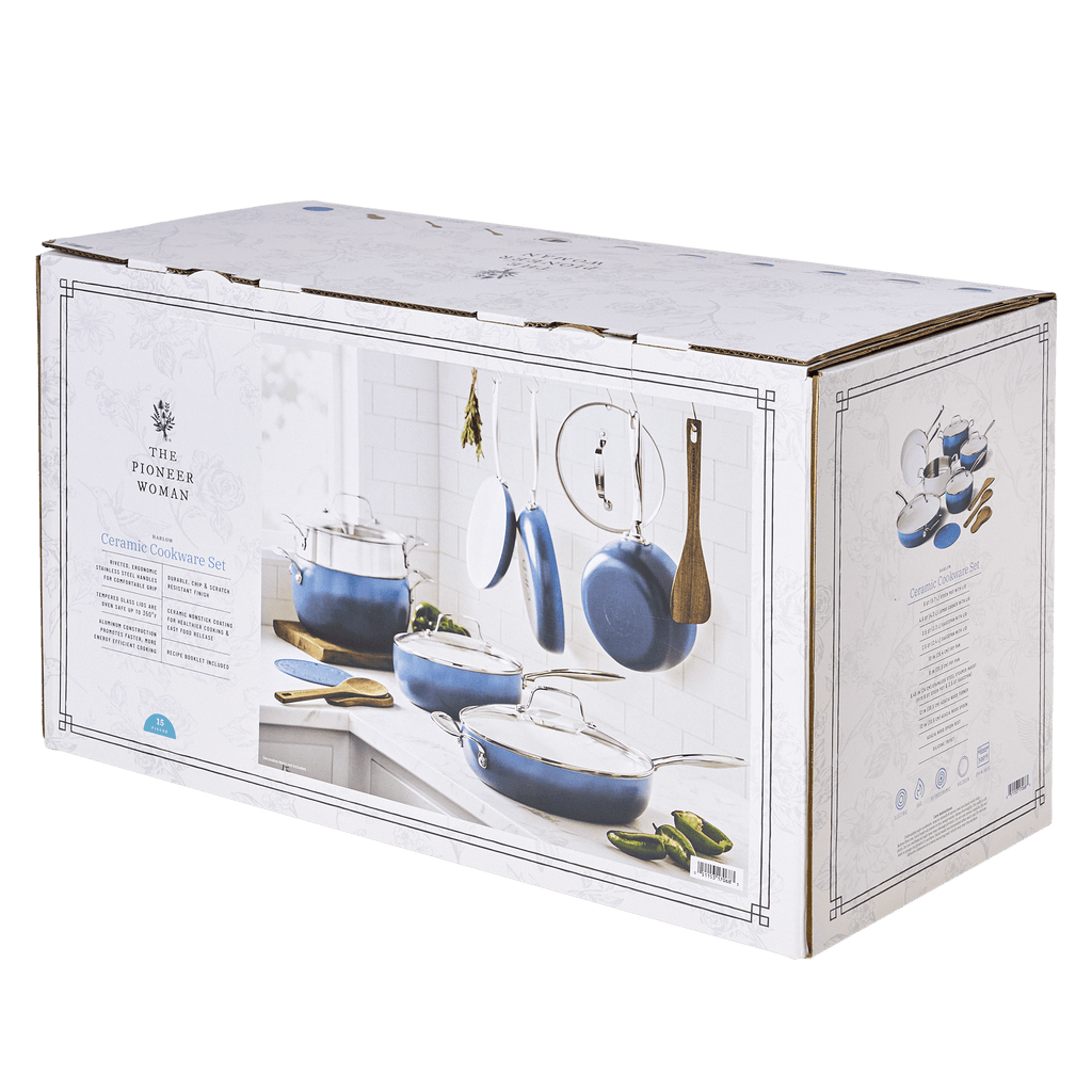 Harlow 15-Piece Cookware Set, Ceramic Nonstick Pots and Pans Set, Denim Blue