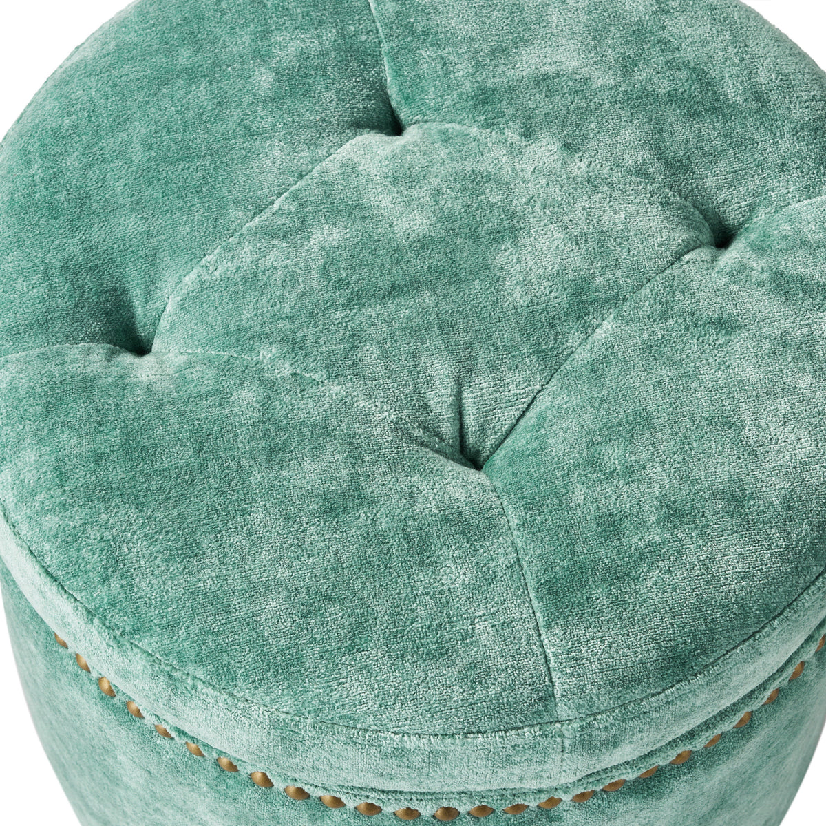Harper Round Velvet Storage Ottoman, Jade, 17.72 in