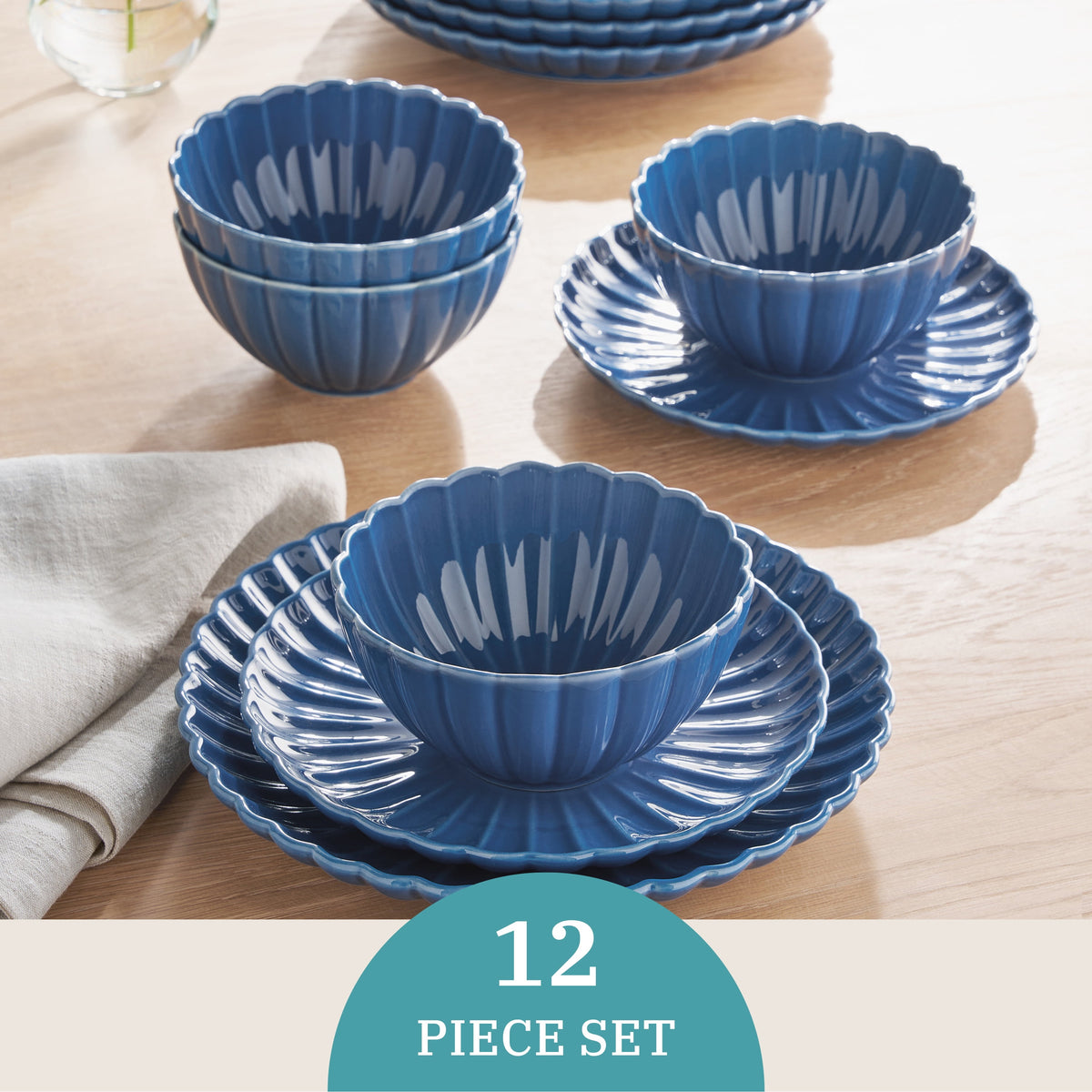 Colette 12-Piece Stoneware Dinnerware Set, Blue