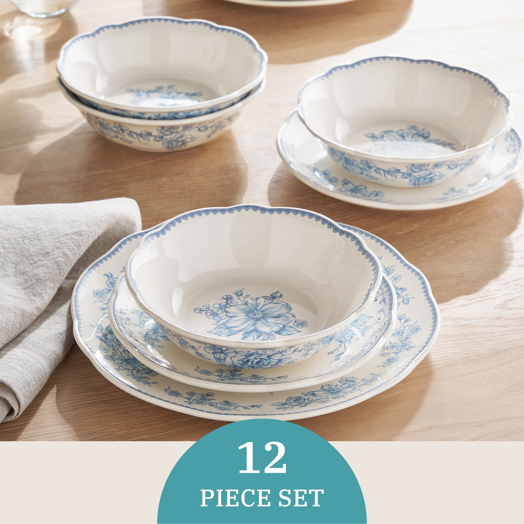 Agatha 12-Piece Stoneware Dinnerware Set, Blue