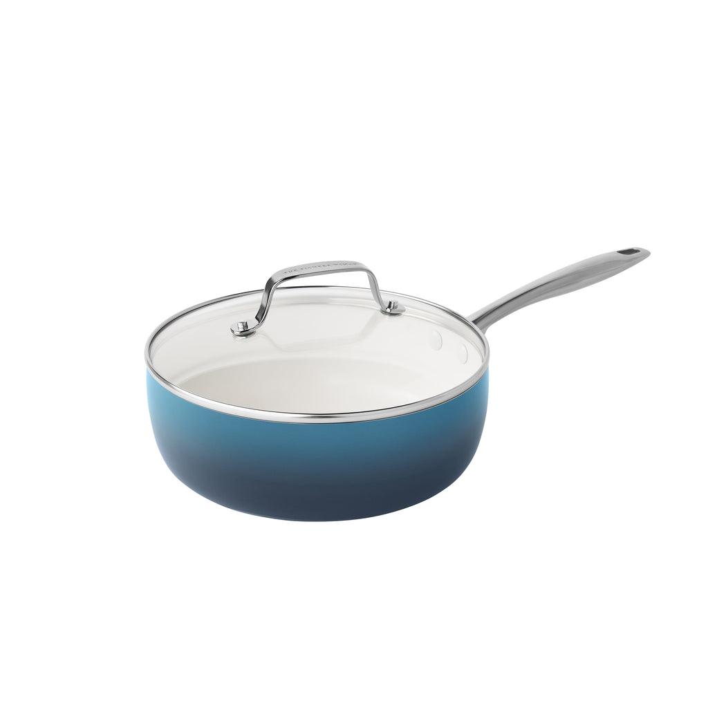 Harlow 15-Piece Cookware Set, Ceramic Nonstick Pots and Pans Set, Denim Blue