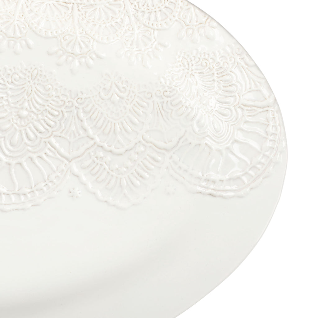 Vintage Lace 20-inch Stoneware Oval Serving Tray Platter, White