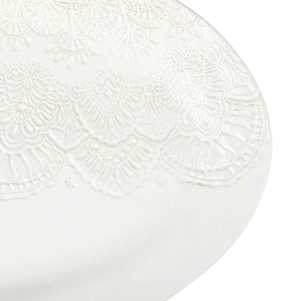 Vintage Lace 20-inch Stoneware Oval Serving Tray Platter, White