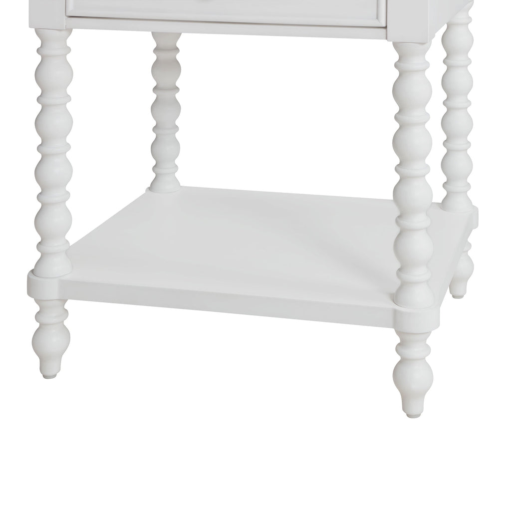 Harper Spindle Nightstand with USB Charging Ports, Adults and Teens, White Finish