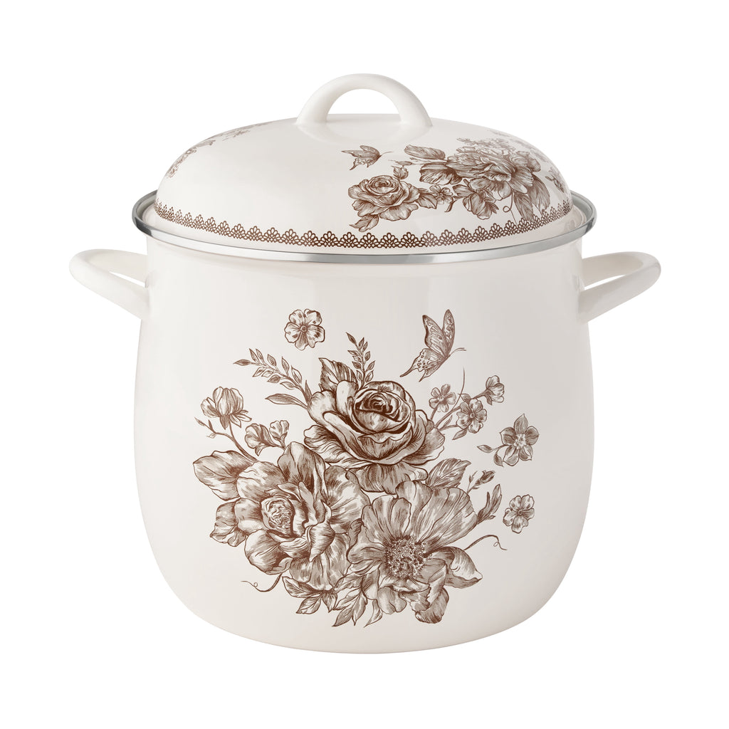 Agatha 12 Qt Enamel on Steel Stock Pot with Lid, Brown - Farmhouse