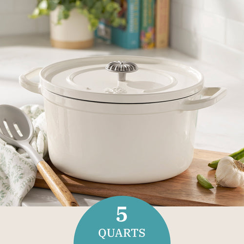 5-Quart Enameled Cast Iron Dutch Oven with Lid, Linen