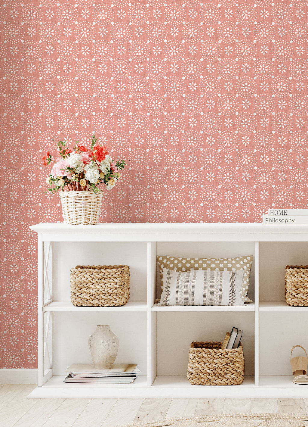 Green Floral Geo Peel & Stick Vinyl Wallpaper, 215-in by 20.5-in, 30.75 sq.