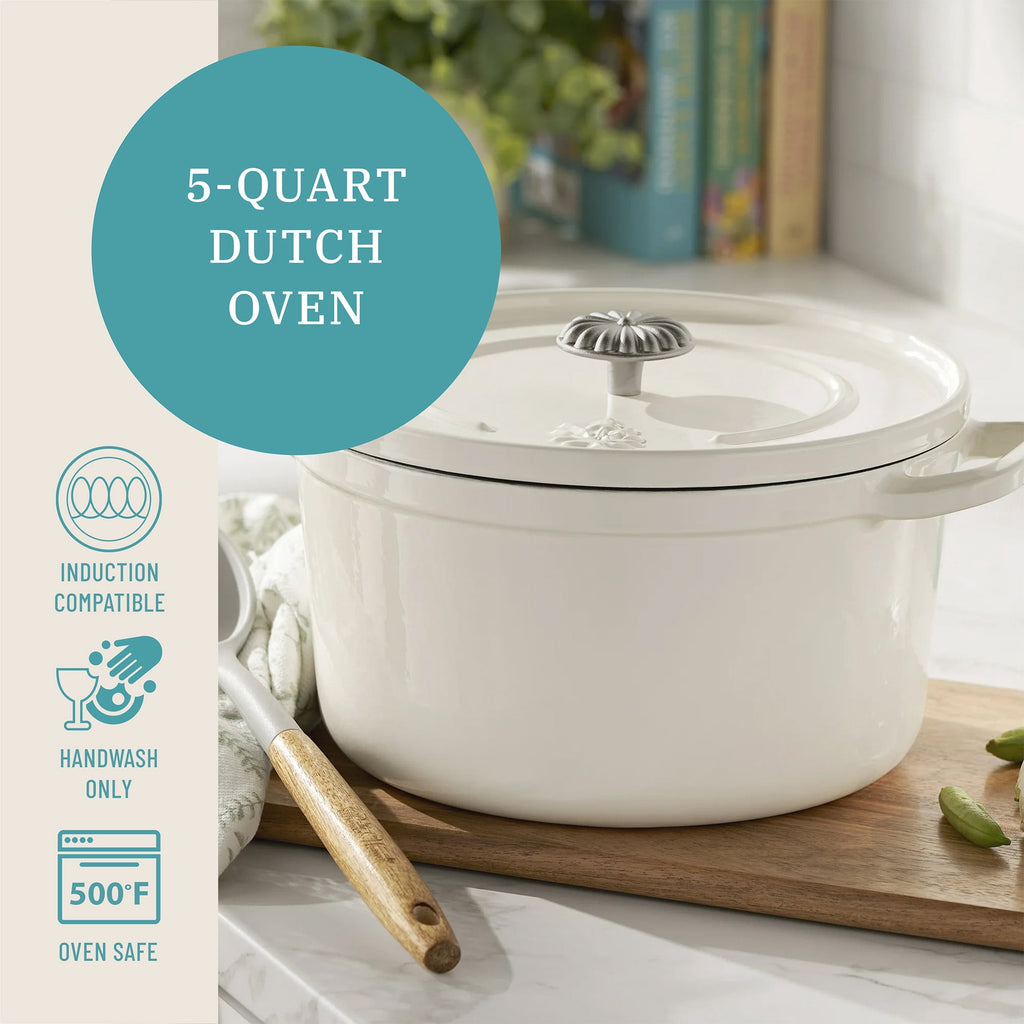 5-Quart Enameled Cast Iron Dutch Oven with Lid, Linen