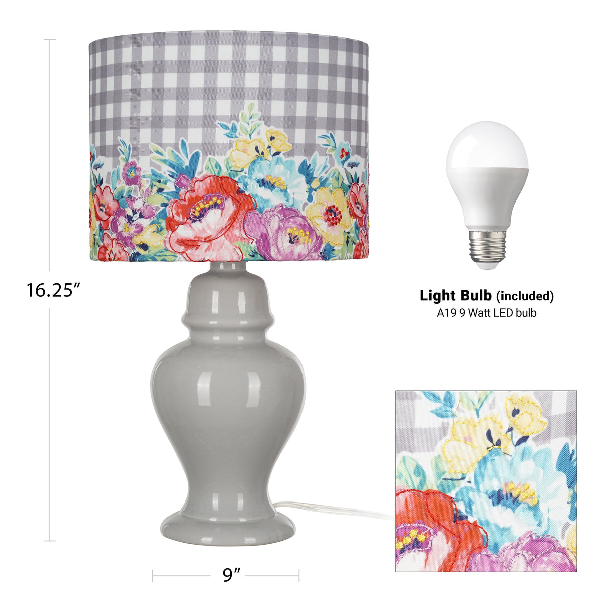 Sweet Romance Table Lamp, Grey Finish with LED Bulb Included