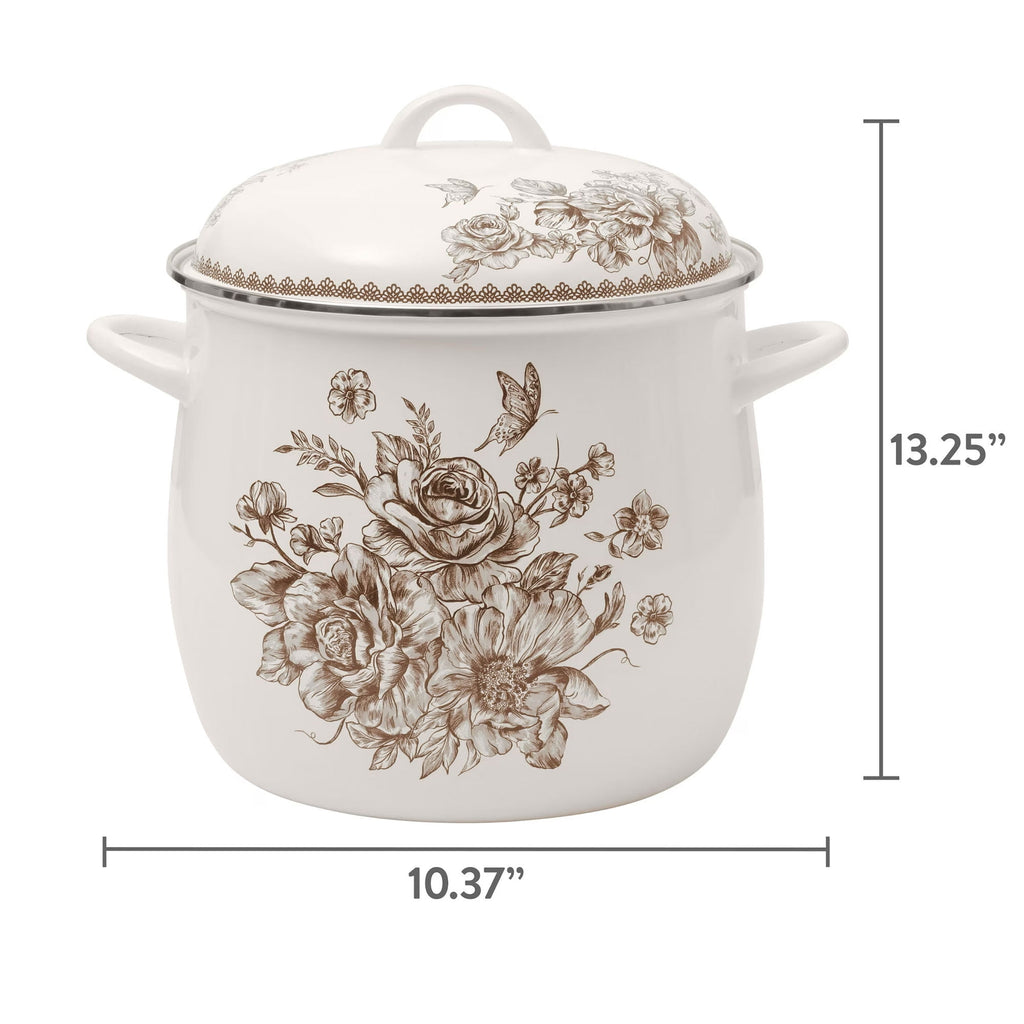 Agatha 12 Qt Enamel on Steel Stock Pot with Lid, Brown - Farmhouse