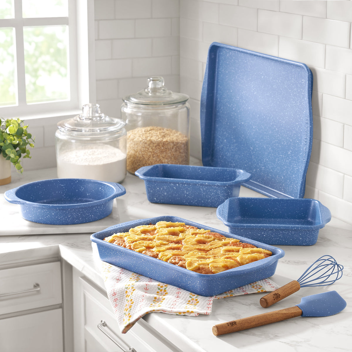 7-Piece Aluminized Steel Bakeware Set, Nonstick, Blue Speckle