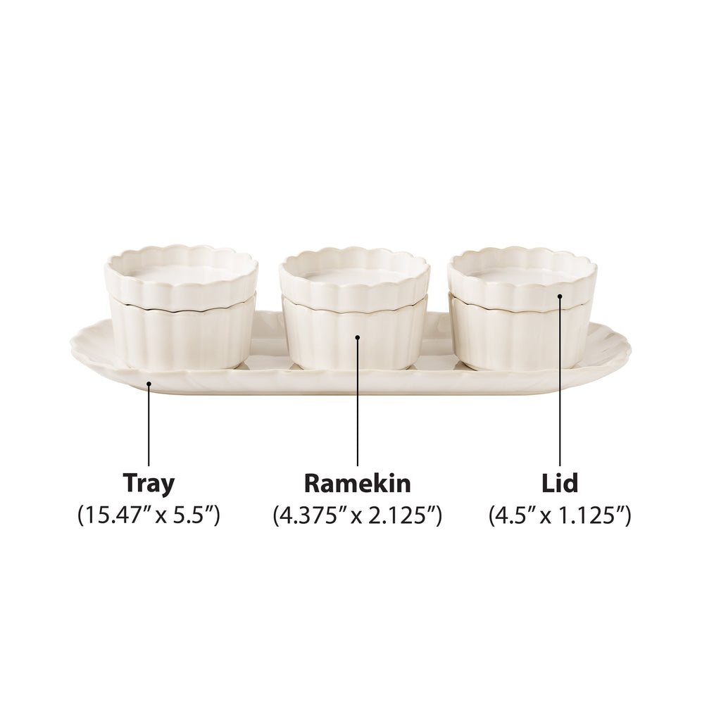 Cream Colette Tray with 3 Bowls with lids