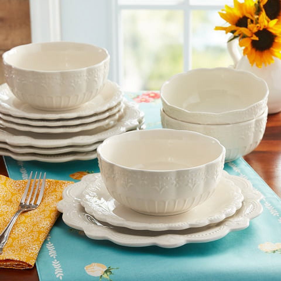 Toni 12-Piece Plates & Bowls Dinnerware Set, Linen