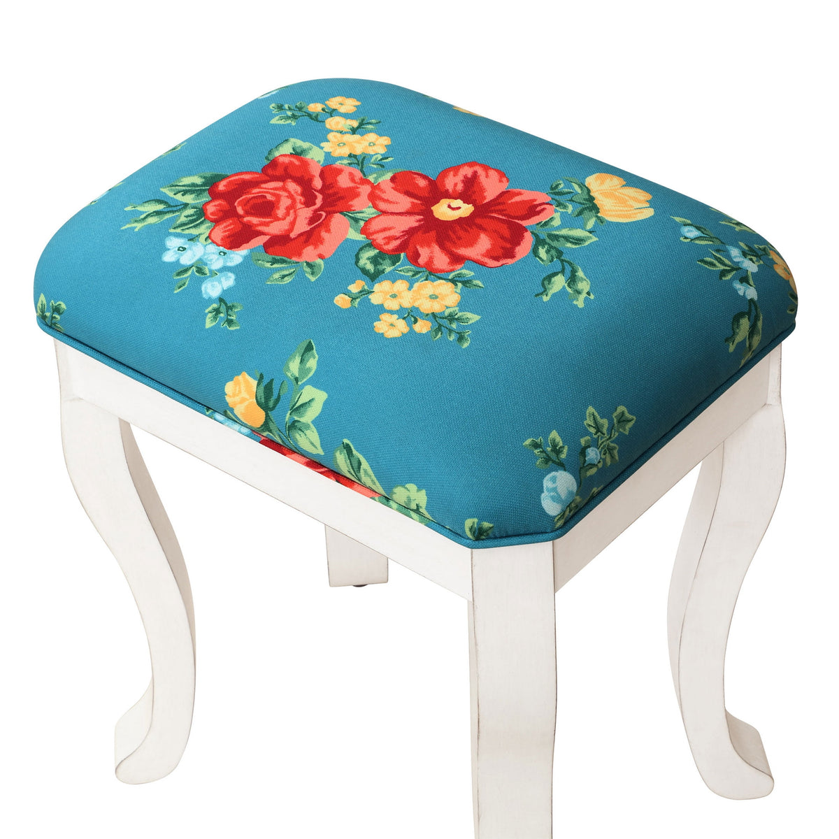 Vanity Set and Stool with Tri-Fold Mirror and Solid Wood