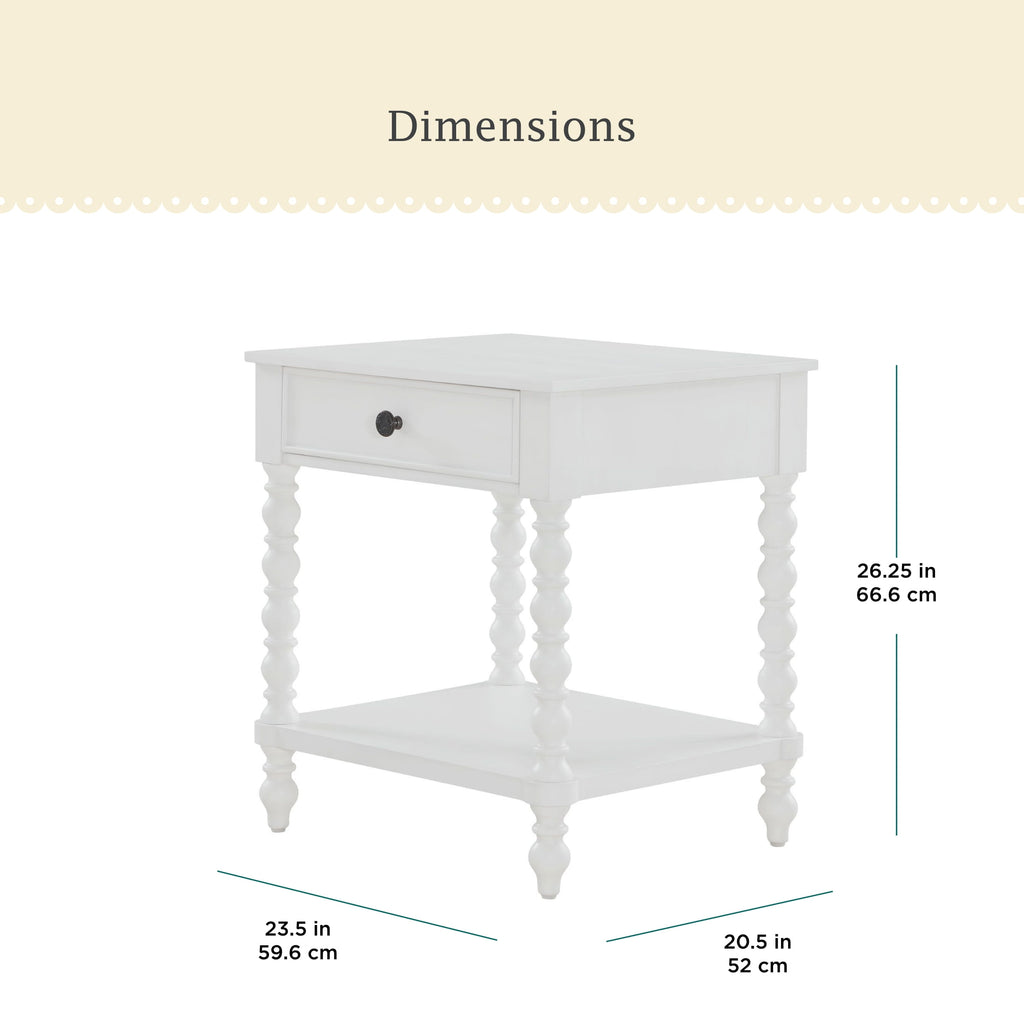 Harper Spindle Nightstand with USB Charging Ports, Adults and Teens, White Finish