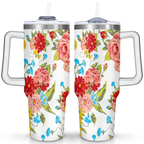 40 Oz Tumbler with Handle Lid and Straw Wildflower Stainless Steel Travel Mug Double