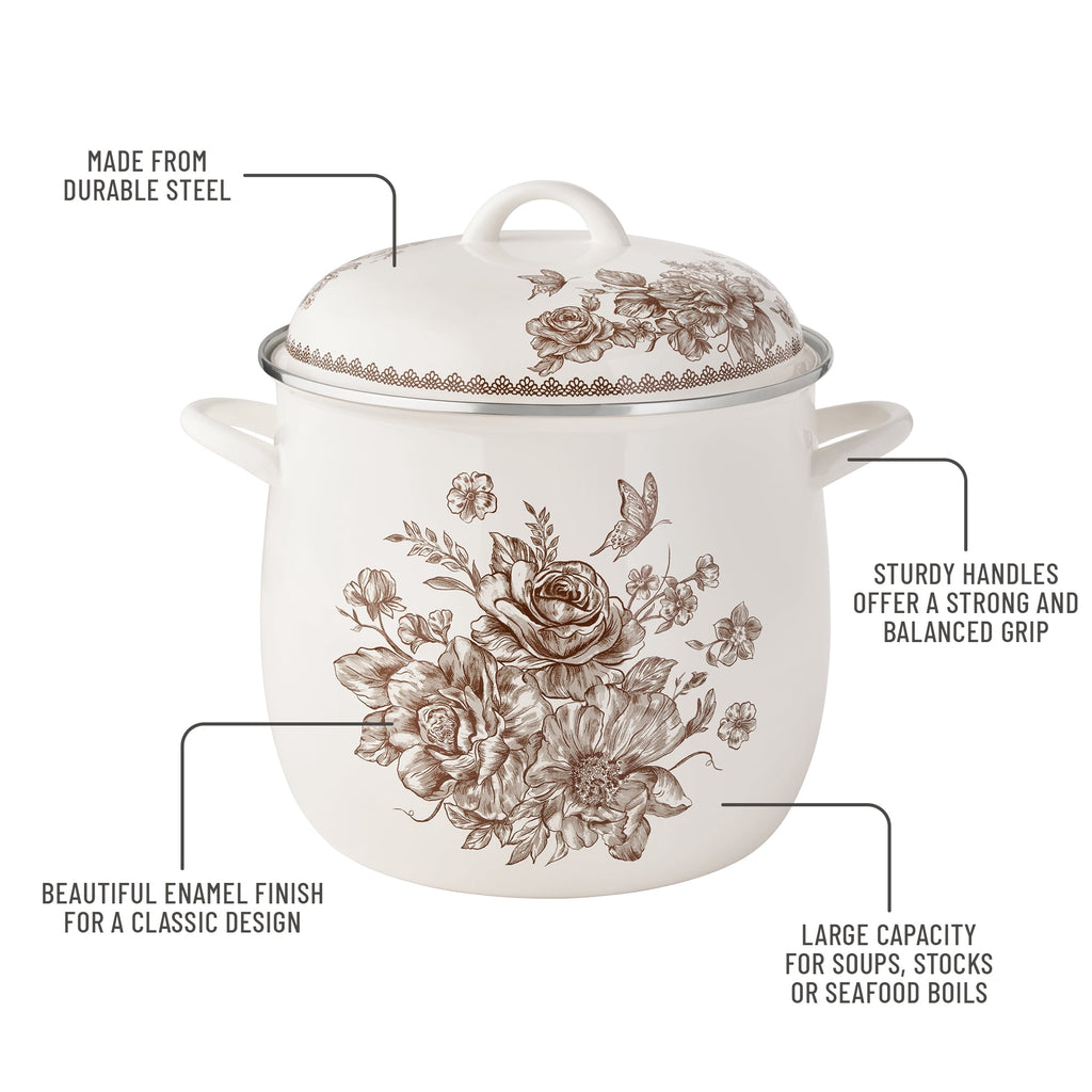 Agatha 12 Qt Enamel on Steel Stock Pot with Lid, Brown - Farmhouse