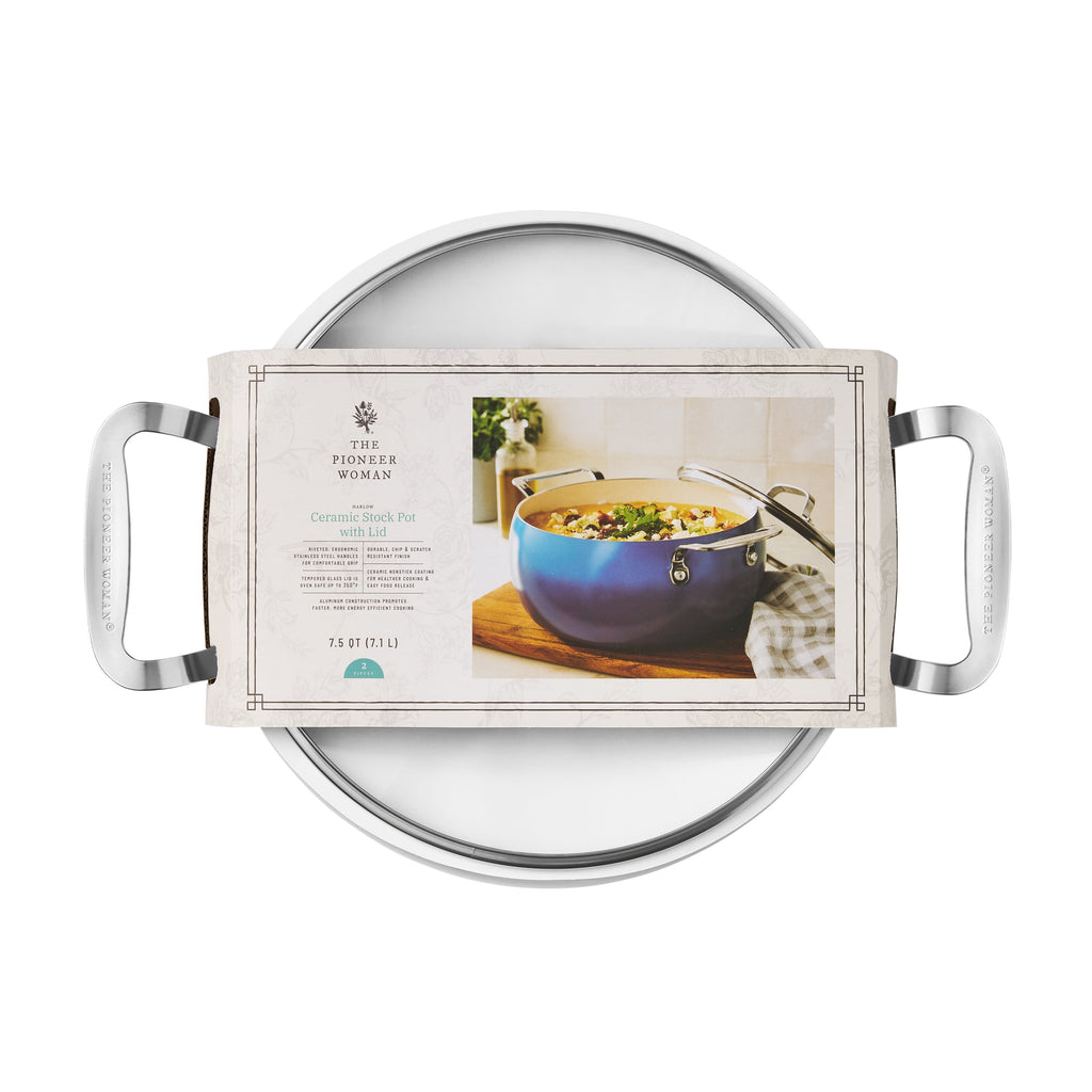 Harlow 7.5 Qt Ceramic Nonstick Stock Pot with Lid, Denim Blue - Farmhouse