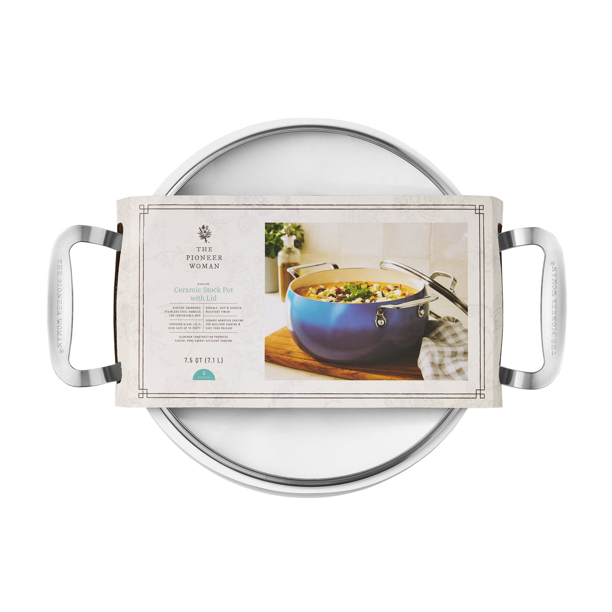 Harlow 7.5 Qt Ceramic Nonstick Stock Pot with Lid, Denim Blue - Farmhouse