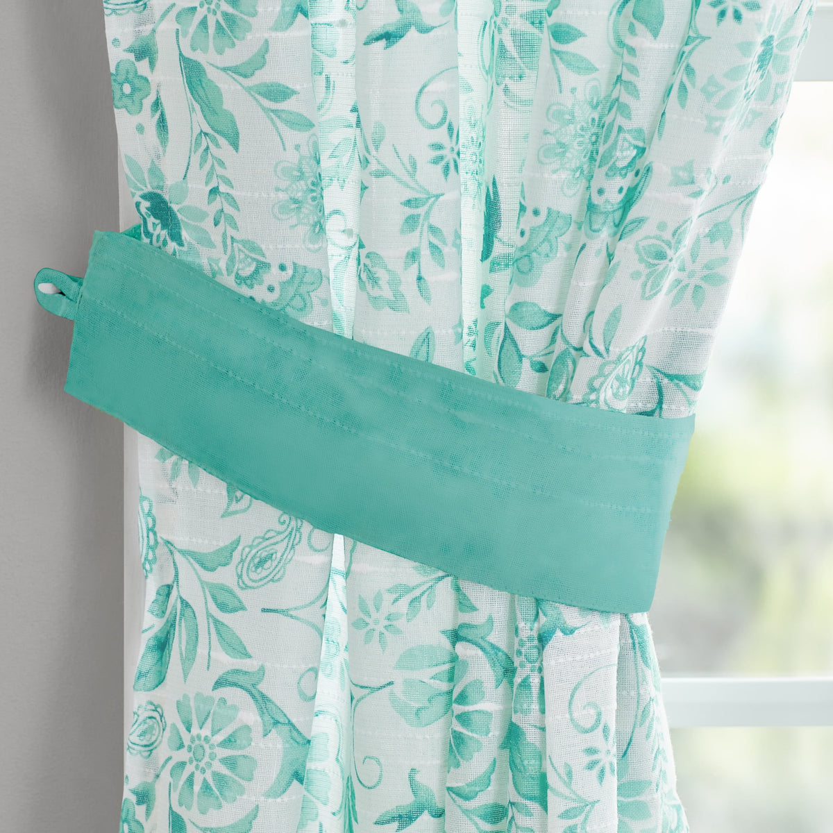 Maize Sheer Curtain Panel, Teal, 1 Panel, 50"W x 84"L