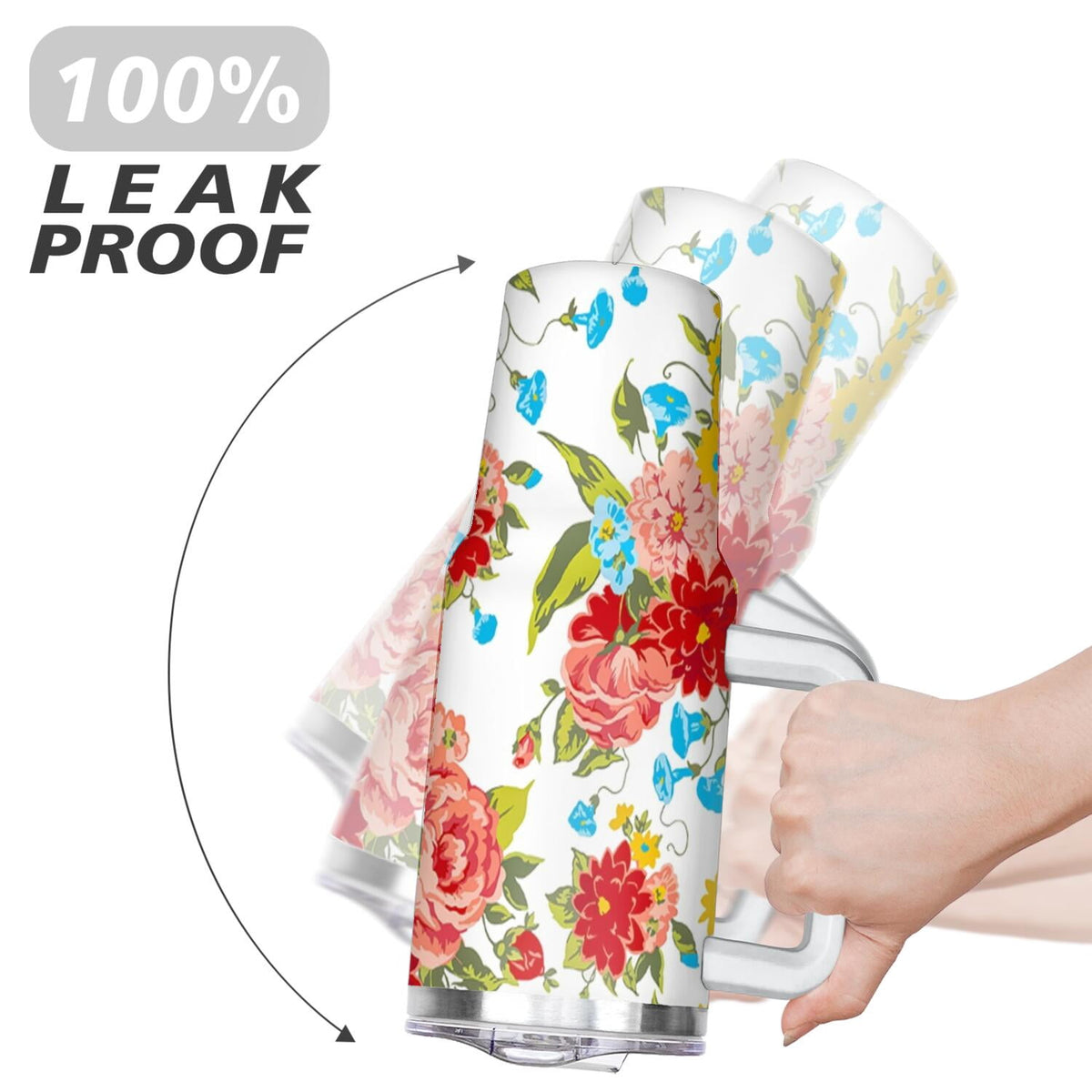 40 Oz Tumbler with Handle Lid and Straw Wildflower Stainless Steel Travel Mug Double