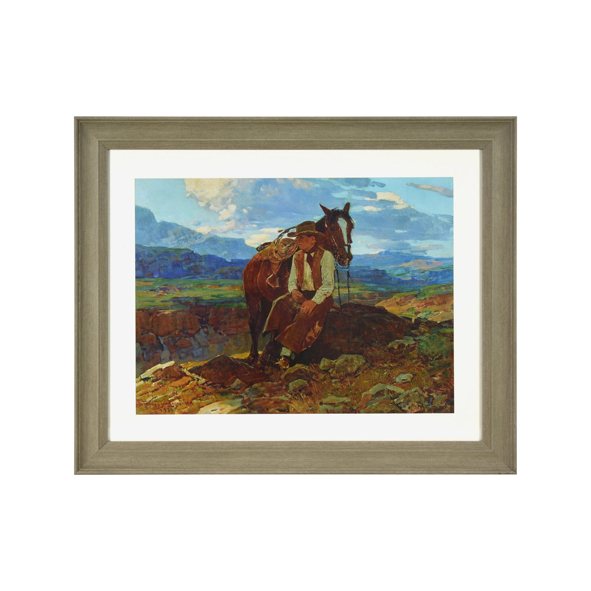 Frank Tenney Johnson "An Idle Dreamer" Framed Western Wall Art Print, Cowboy