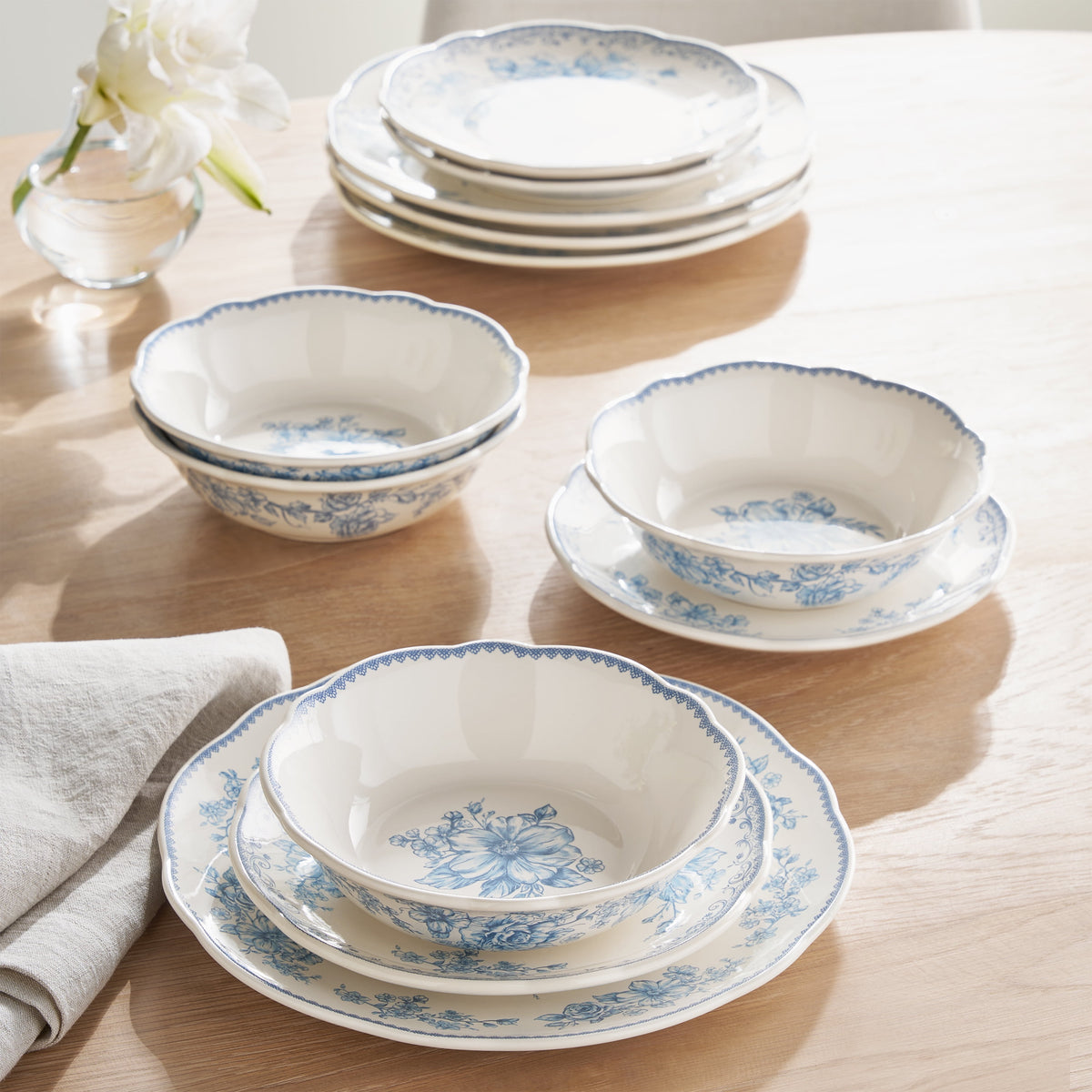 Agatha 12-Piece Stoneware Dinnerware Set, Blue