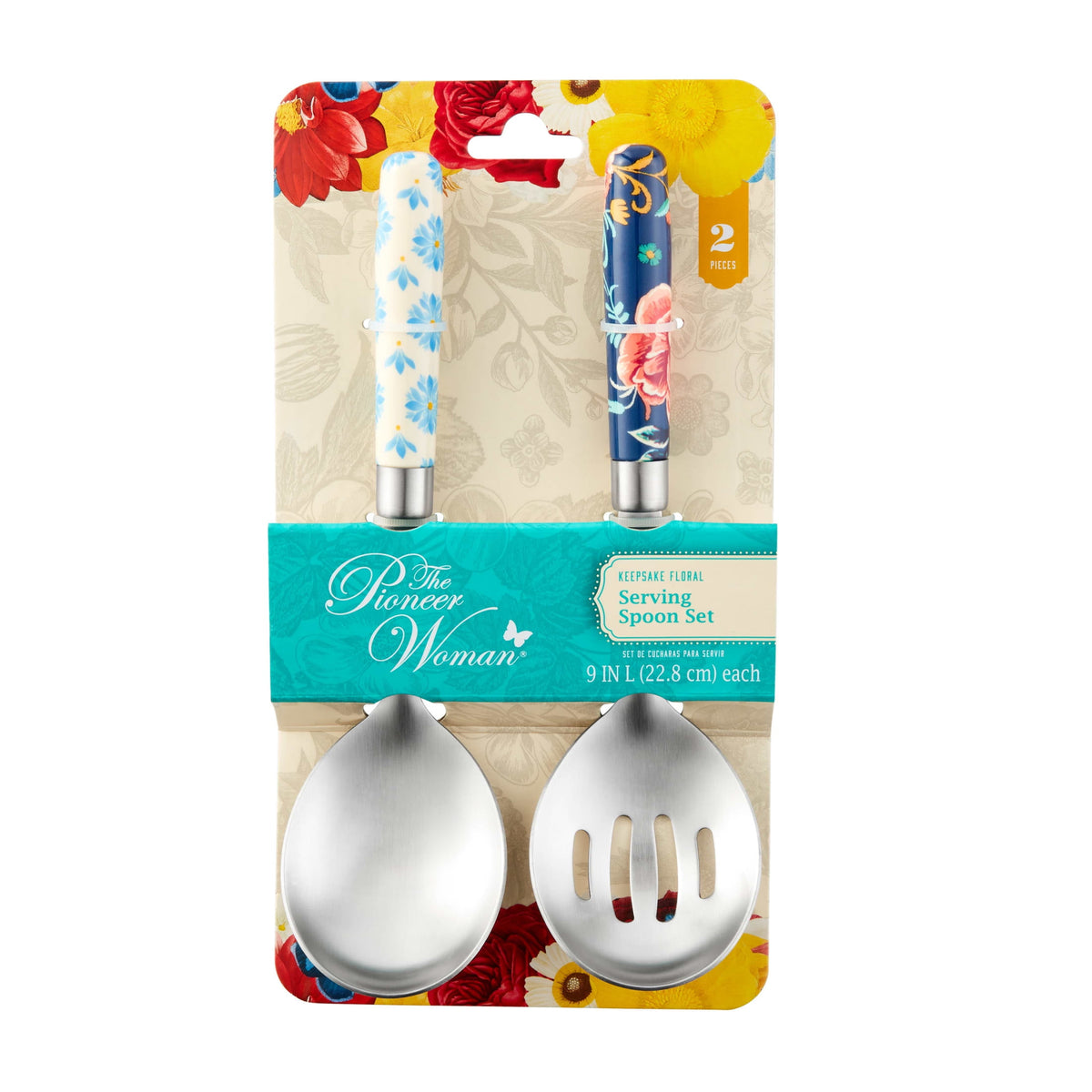 3-Pack The Pioneer Woman Keepsake Floral Textured Stainless Steel Serving Spoon Set With Floral Pattern