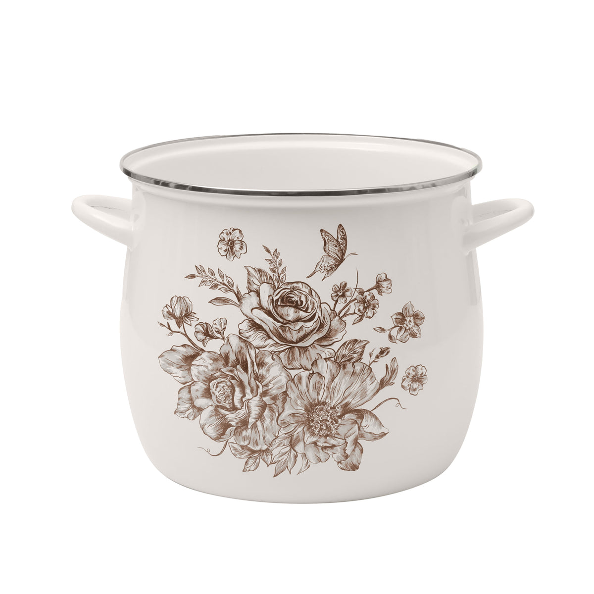 Agatha 12 Qt Enamel on Steel Stock Pot with Lid, Brown - Farmhouse