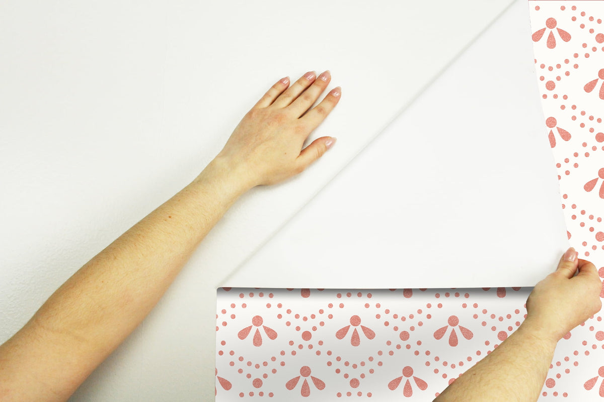 Coral Tonal Scallop Peel & Stick Vinyl Wallpaper, 215-in by 20.5-in, 30.75 sq.