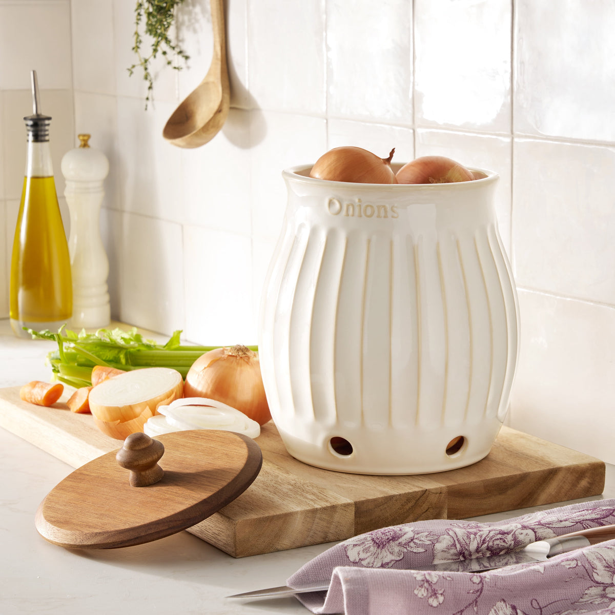 Colette Stoneware Onion Keeper, White