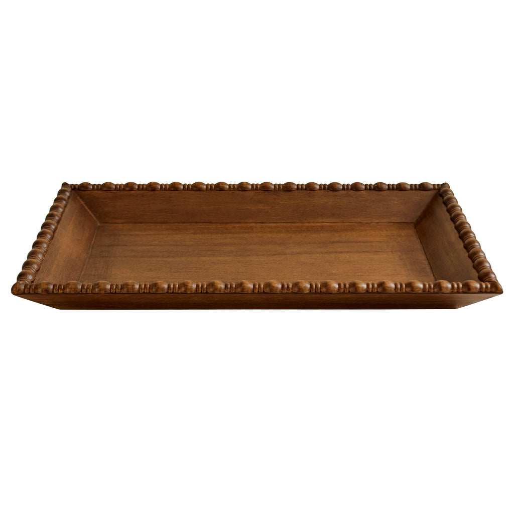 Harper Rustic Brown Decorative Tray with Beaded Rim, 18.7 x 12.4 inches